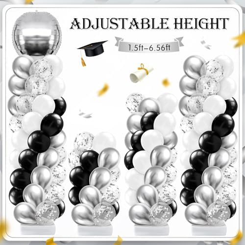 2 Sets Black Silver White Balloon Column Stand Kit, Adjustable Floor Tower with Foil & Latex Balloons for, alternate view 4
