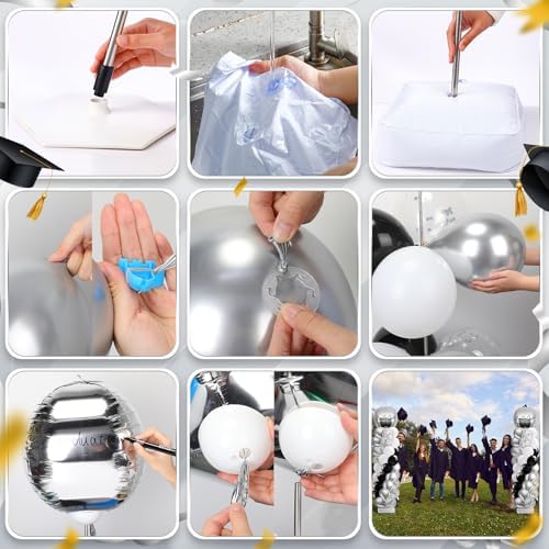 2 Sets Black Silver White Balloon Column Stand Kit, Adjustable Floor Tower with Foil & Latex Balloons for, alternate view 5