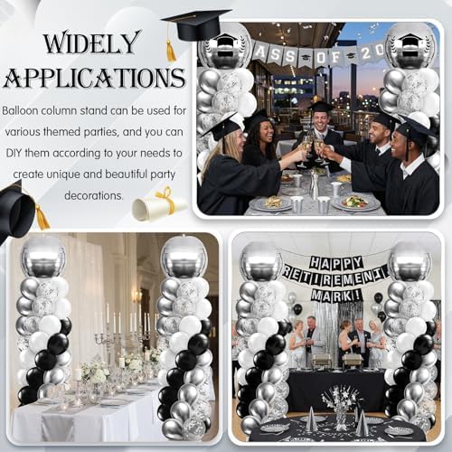 2 Sets Black Silver White Balloon Column Stand Kit, Adjustable Floor Tower with Foil & Latex Balloons for, alternate view 6
