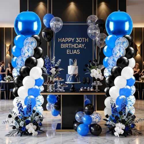2 Sets Blue and Black White Balloon Column Stand Kit for, Adjustable Floor Balloon Arch Tower with Foil & Latex