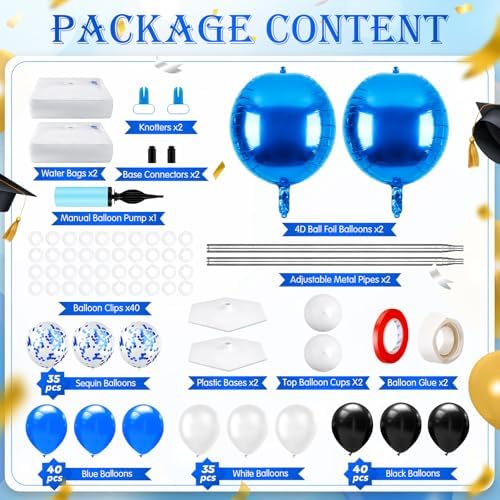2 Sets Blue and Black White Balloon Column Stand Kit for, Adjustable Floor Balloon Arch Tower with Foil & Latex, alternate