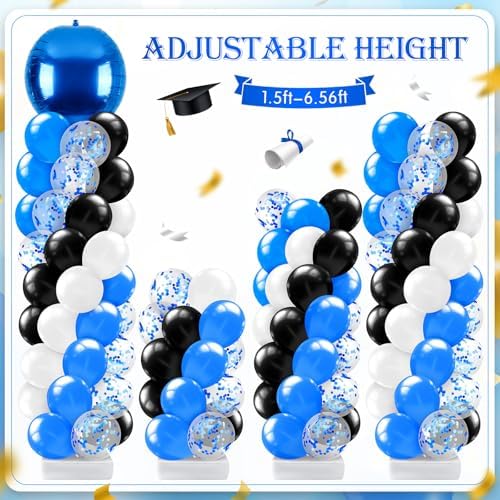 2 Sets Blue and Black White Balloon Column Stand Kit for, Adjustable Floor Balloon Arch Tower with Foil & Latex, alternate