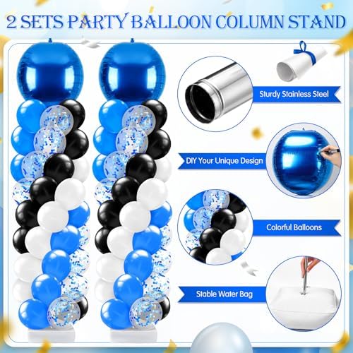 2 Sets Blue and Black White Balloon Column Stand Kit for, Adjustable Floor Balloon Arch Tower with Foil & Latex, alternate