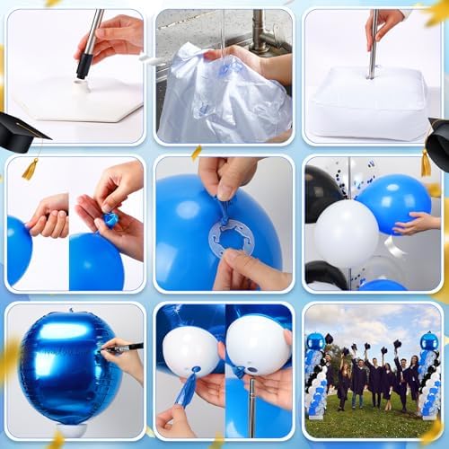 2 Sets Blue and Black White Balloon Column Stand Kit for, Adjustable Floor Balloon Arch Tower with Foil & Latex, alternate