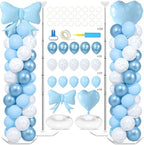 2 Sets Blue Bow Balloon Column Stand Adjustable Blue Heart Balloon Decor