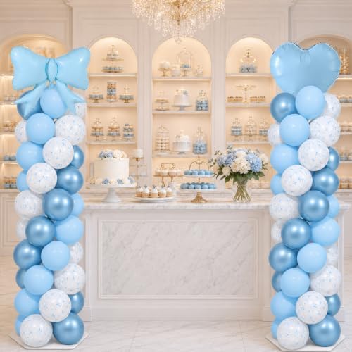 2 Sets Blue Bow Balloon Column Stand Adjustable Blue Heart Balloon Decor, alternate view 2