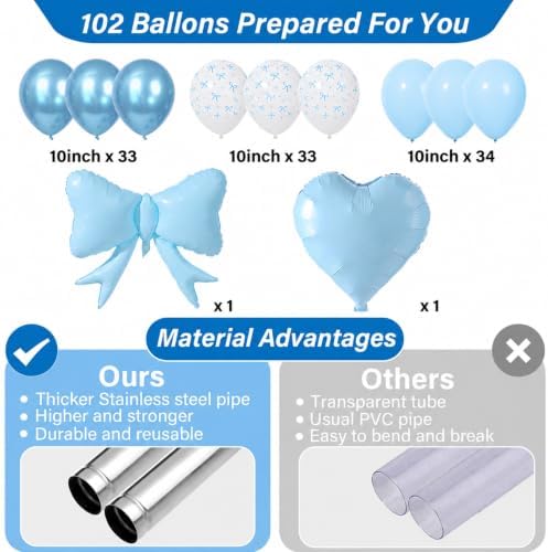2 Sets Blue Bow Balloon Column Stand Adjustable Blue Heart Balloon Decor, alternate view 3