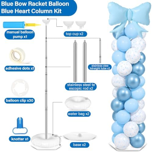 2 Sets Blue Bow Balloon Column Stand Adjustable Blue Heart Balloon Decor, alternate view 4