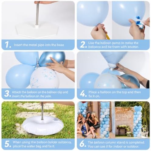 2 Sets Blue Bow Balloon Column Stand Adjustable Blue Heart Balloon Decor, alternate view 5