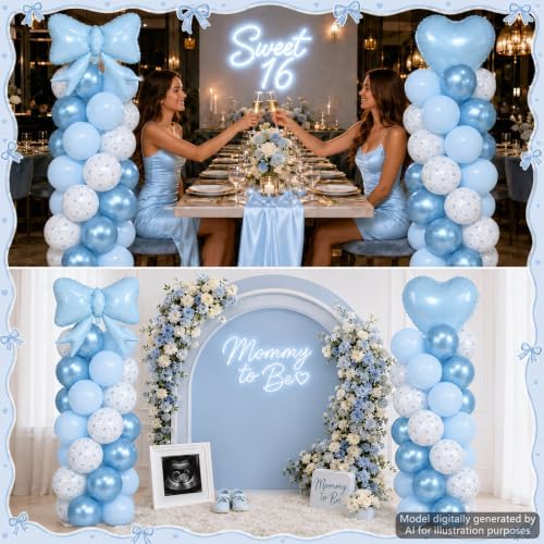 2 Sets Blue Bow Balloon Column Stand Adjustable Blue Heart Balloon Decor, alternate view 6