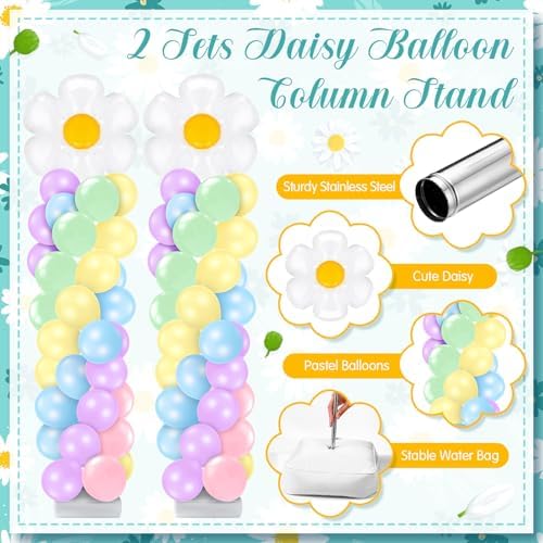 2 Sets Daisy Pastel Balloon Column Stand Kit for Macaron Boho Summer, alternate view 4