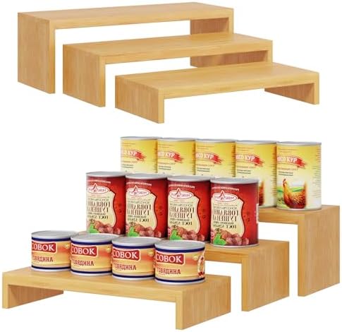 2 Sets DIY Bamboo Can Organizer for Pantry, 3-Tier 6-Piece Can Display Rack in Bamboo