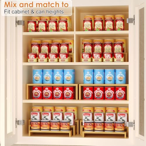 2 Sets DIY Bamboo Can Organizer for Pantry, 3-Tier 6-Piece Can Display Rack in Bamboo, alternate view 2