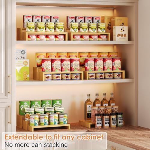 2 Sets DIY Bamboo Can Organizer for Pantry, 3-Tier 6-Piece Can Display Rack in Bamboo, alternate view 3