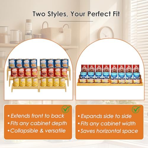 2 Sets DIY Bamboo Can Organizer for Pantry, 3-Tier 6-Piece Can Display Rack in Bamboo, alternate view 4