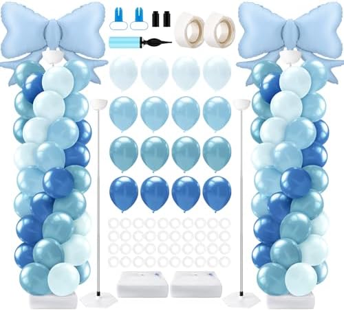 2 Sets Dusty Blue Bow Balloon Column Stand Kit