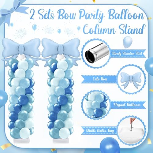 2 Sets Dusty Blue Bow Balloon Column Stand Kit, alternate view 4