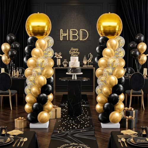 2 Sets Gold and Black Graduation Balloon Column Stand Kit for Class of 2026, Adjustable Floor Balloon Arch Tower