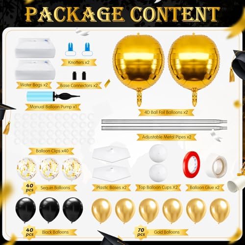 2 Sets Gold and Black Graduation Balloon Column Stand Kit for Class of 2026, Adjustable Floor Balloon Arch Tower, alternate