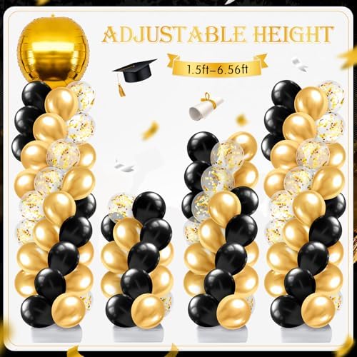 2 Sets Gold and Black Graduation Balloon Column Stand Kit for Class of 2026, Adjustable Floor Balloon Arch Tower, alternate