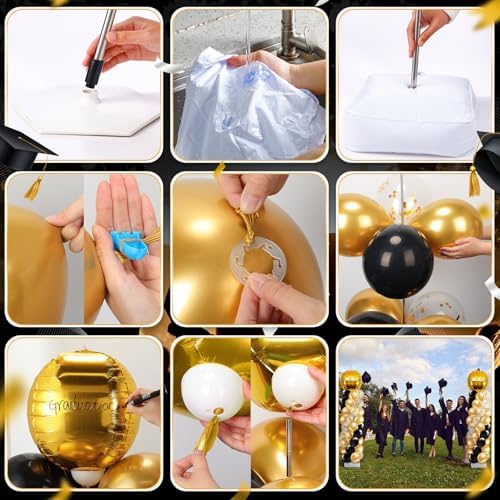 2 Sets Gold and Black Graduation Balloon Column Stand Kit for Class of 2026, Adjustable Floor Balloon Arch Tower, alternate