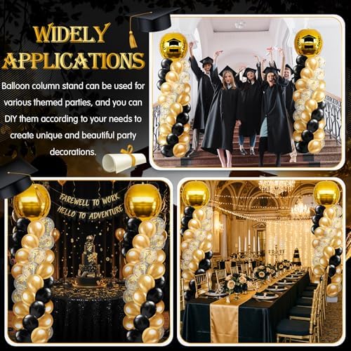 2 Sets Gold and Black Graduation Balloon Column Stand Kit for Class of 2026, Adjustable Floor Balloon Arch Tower, alternate