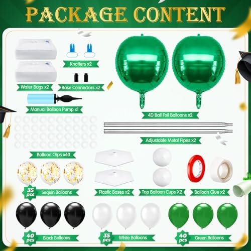 2 Sets Green Black White Balloon Column Stand Kit, Adjustable Floor Balloon Tower with Foil & Latex Balloons, alternate view