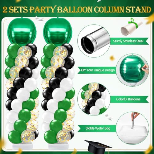 2 Sets Green Black White Balloon Column Stand Kit, Adjustable Floor Balloon Tower with Foil & Latex Balloons, alternate view
