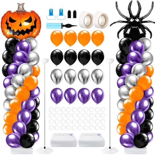 2 Sets Halloween Balloon Column Stand Kit with Pumpkin Spider