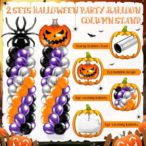 2 Sets Halloween Balloon Column Stand Kit with Pumpkin Spider, alternate view 4