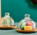 2 Sets Mini Cake Stand, Cake Plate Server Platter with Dome in 4 inches in Transparent, Wood color, alternate view 7
