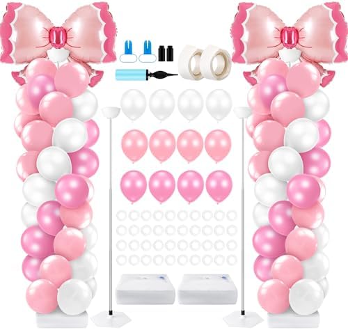 2 Sets Pink Bow Balloon Column Stand Kit