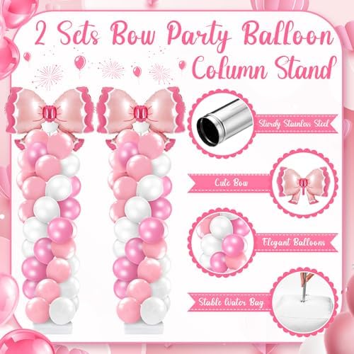 2 Sets Pink Bow Balloon Column Stand Kit, alternate view 4