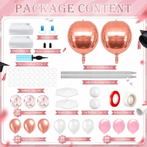 2 Sets Pink Rose Gold Balloon Column Stand Kit, Adjustable Floor Balloon Arch Tower for Birthday Bridal Shower, alternate