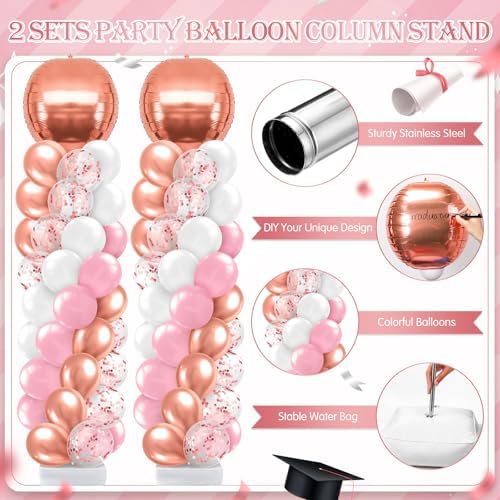 2 Sets Pink Rose Gold Balloon Column Stand Kit, Adjustable Floor Balloon Arch Tower for Birthday Bridal Shower, alternate