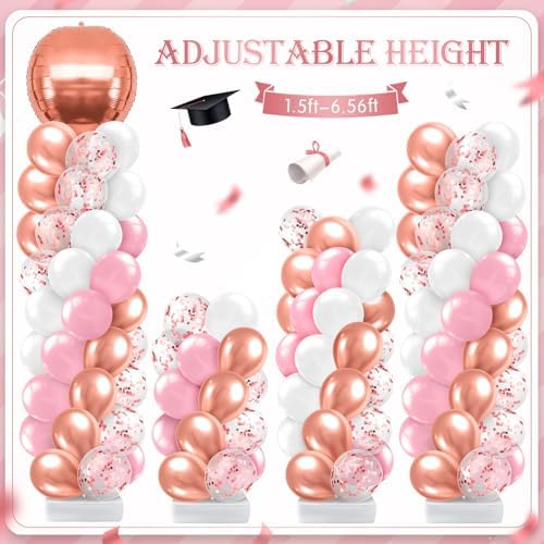 2 Sets Pink Rose Gold Balloon Column Stand Kit, Adjustable Floor Balloon Arch Tower for Birthday Bridal Shower, alternate