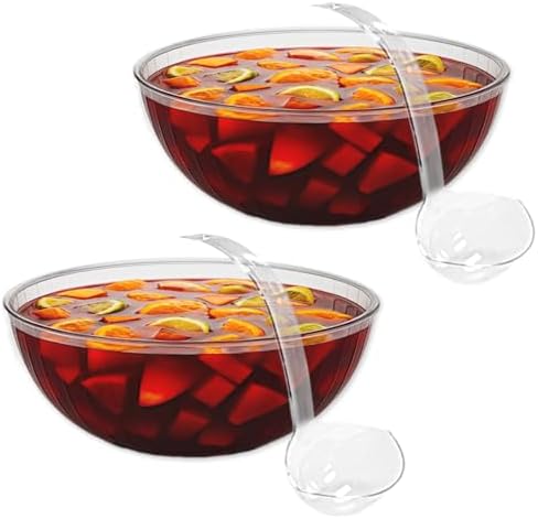 2 sets Plastic Punch Bowl with Ladle, Clear Large Plastic Serving Bowl for Parties, Holidays, Disposable and