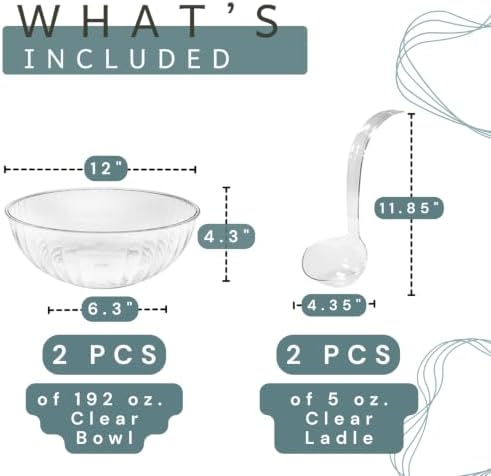 2 sets Plastic Punch Bowl with Ladle, Clear Large Plastic Serving Bowl for Parties, Holidays, Disposable and, alternate view