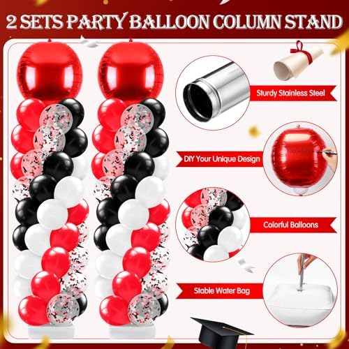 2 Sets Red Black and White Balloon Column Stand Kit, Adjustable Floor Balloon Arch Tower with Foil & Latex, alternate view 3