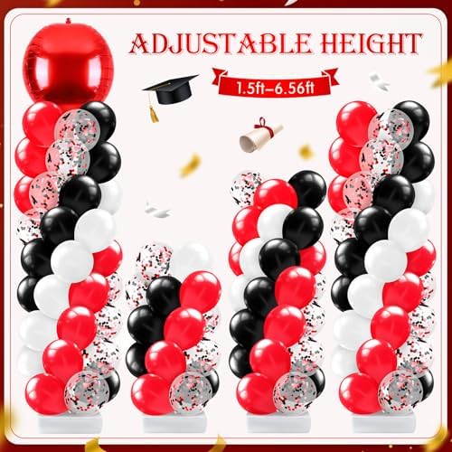 2 Sets Red Black and White Balloon Column Stand Kit, Adjustable Floor Balloon Arch Tower with Foil & Latex, alternate view 4