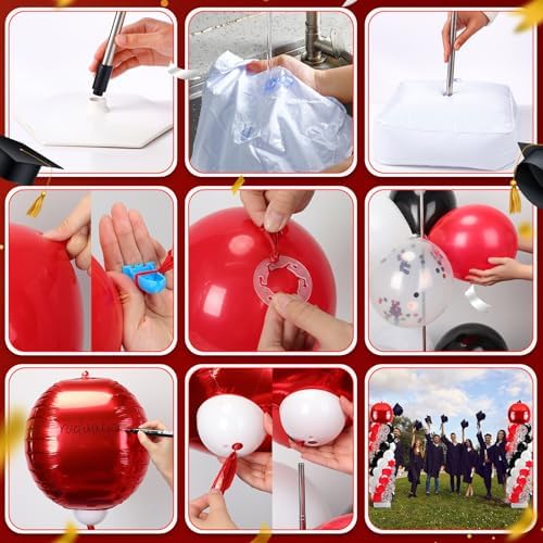 2 Sets Red Black and White Balloon Column Stand Kit, Adjustable Floor Balloon Arch Tower with Foil & Latex, alternate view 5