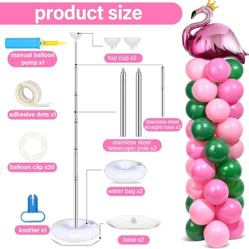 2 Sets Tropical Flamingo Balloon Column Stand Kit Adjustable Balloon Decor, alternate view 3