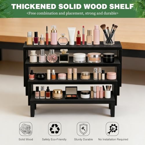 2 Sets Wooden Display Risers, 8 PCS Gradient Height Wooden Tiered Display Stands, Stackable Tabletop Shelf, alternate view 3