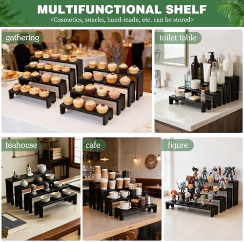 2 Sets Wooden Display Risers, 8 PCS Gradient Height Wooden Tiered Display Stands, Stackable Tabletop Shelf, alternate view 4