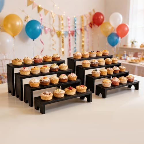 2 Sets Wooden Display Risers, 8 PCS Gradient Height Wooden Tiered Display Stands, Stackable Tabletop Shelf, alternate view 6