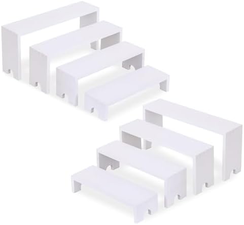 2 Sets Wooden Display Risers, 8 PCS Gradient Height Wooden Tiered Display Stands, Stackable Tabletop Shelf