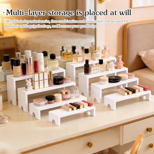 2 Sets Wooden Display Risers, 8 PCS Gradient Height Wooden Tiered Display Stands, Stackable Tabletop Shelf, alternate view 3