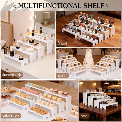 2 Sets Wooden Display Risers, 8 PCS Gradient Height Wooden Tiered Display Stands, Stackable Tabletop Shelf, alternate view 4