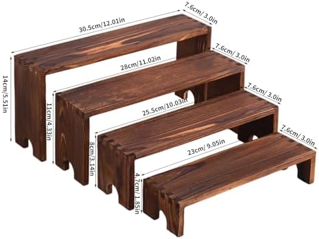 2 Sets Wooden Display Risers, 8 PCS Gradient Height Wooden Tiered Display Stands, Stackable Tabletop Shelf, alternate view 2