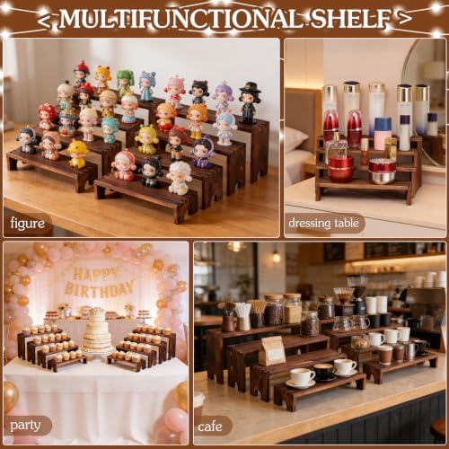 2 Sets Wooden Display Risers, 8 PCS Gradient Height Wooden Tiered Display Stands, Stackable Tabletop Shelf, alternate view 5